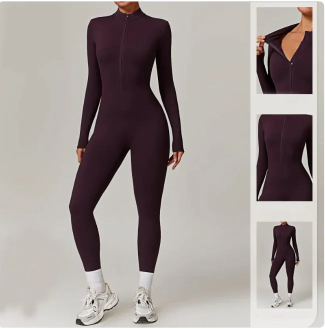 Flex Fit Women's Warm Zippered Yoga Bodysuit - Bellarte Enchanté Flex Fit Women's Warm Zippered Yoga Bodysuit